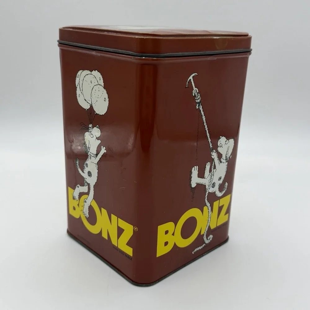 Ralston Purina Dog Treat BONZ Vintage 1985 Empty Metal Tin Canister Pet Snack